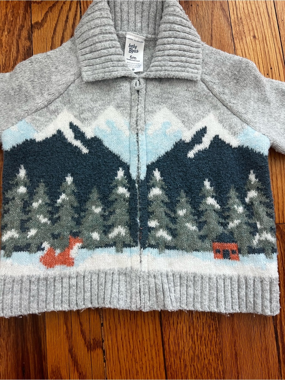 H&M Light Gray Knit Baby Cardigan with Patterned Accents (6M)
